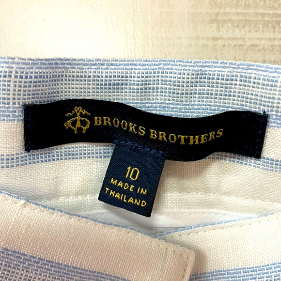 Brooks Brothers Linen Blue White Stripe Button Skirt Sz 10 - Picture 3 of 4